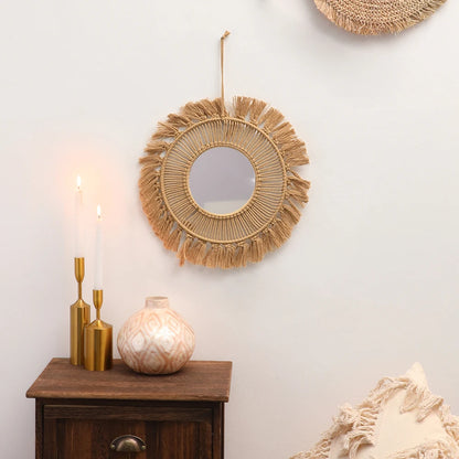 Miroir mural en macramé, Style Simple et créatif, rond tissé à la main, Art mural nordique, décoration de chambre à coucher, décoration murale suspendue