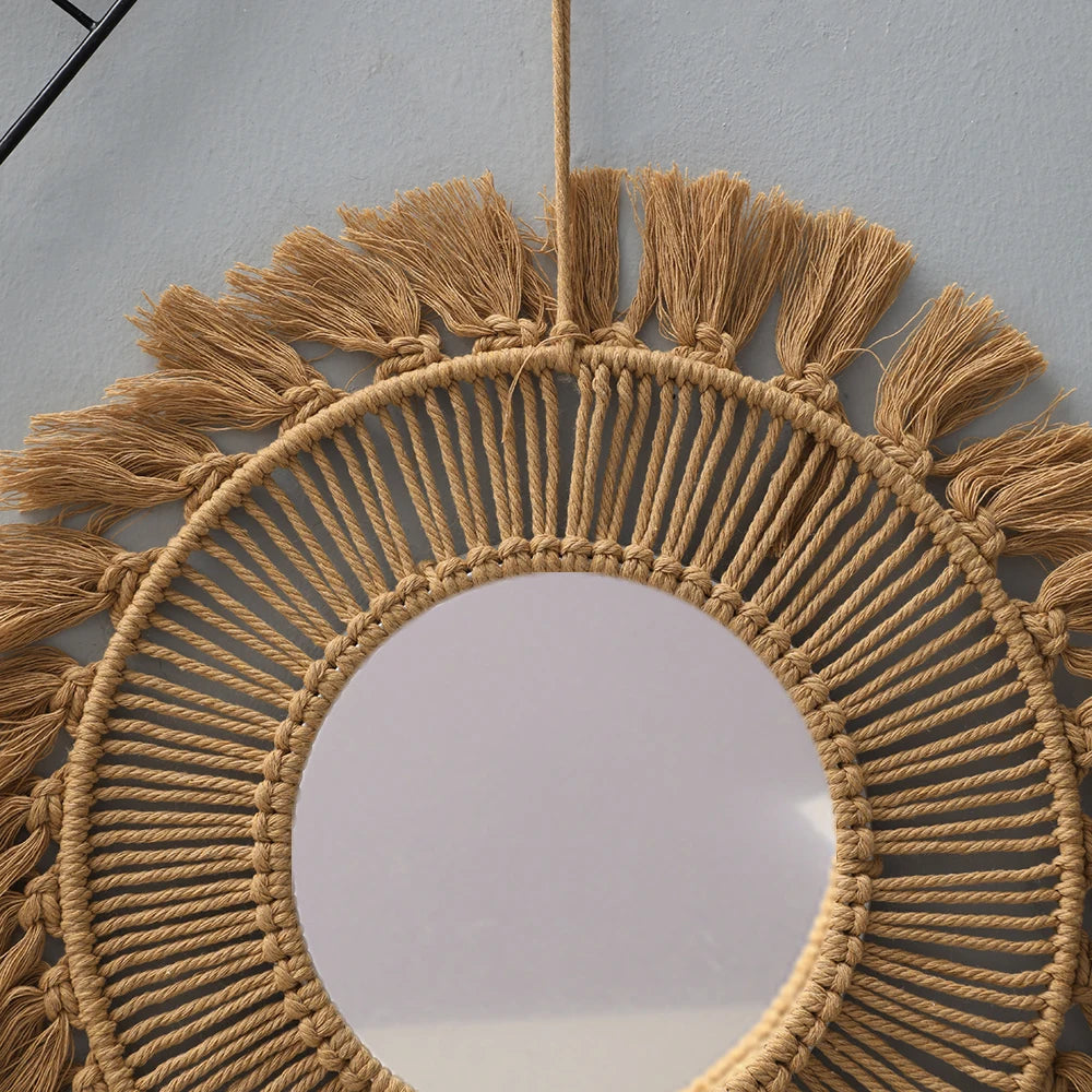 Miroir mural en macramé, Style Simple et créatif, rond tissé à la main, Art mural nordique, décoration de chambre à coucher, décoration murale suspendue