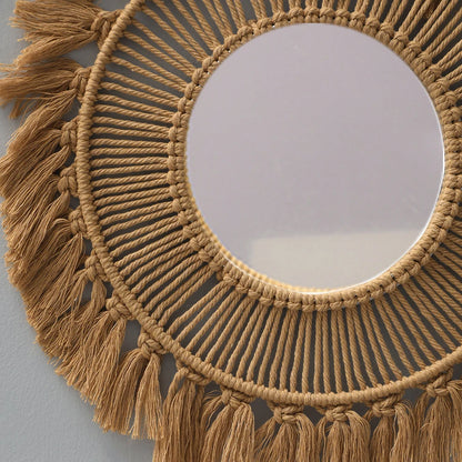 Miroir mural en macramé, Style Simple et créatif, rond tissé à la main, Art mural nordique, décoration de chambre à coucher, décoration murale suspendue