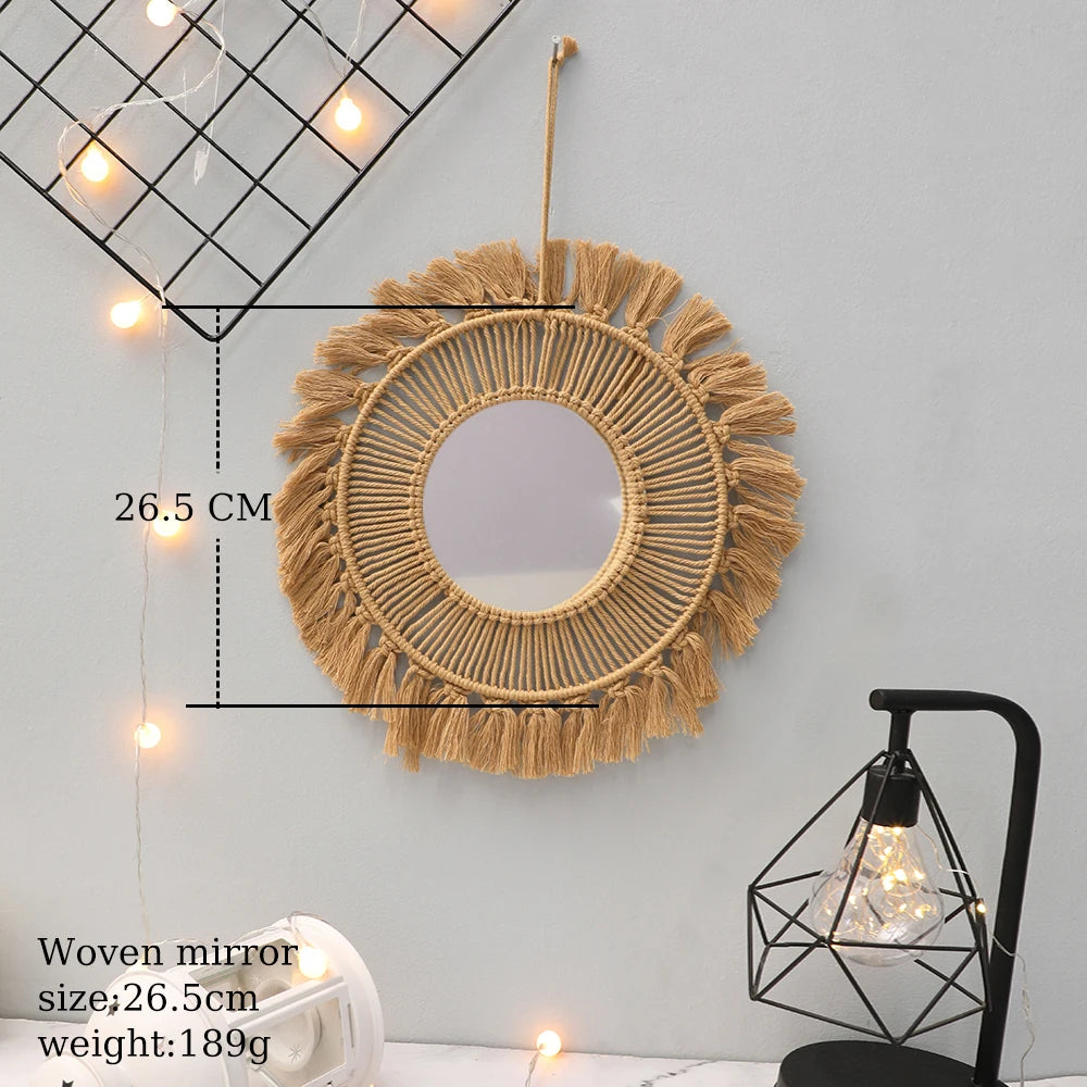 Miroir mural en macramé, Style Simple et créatif, rond tissé à la main, Art mural nordique, décoration de chambre à coucher, décoration murale suspendue