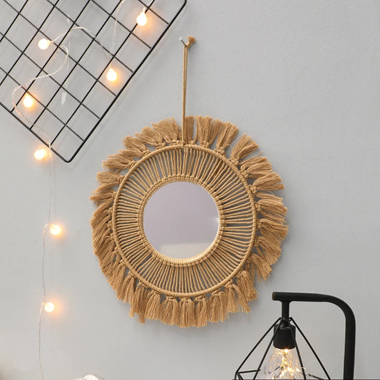 Miroir mural en macramé, Style Simple et créatif, rond tissé à la main, Art mural nordique, décoration de chambre à coucher, décoration murale suspendue